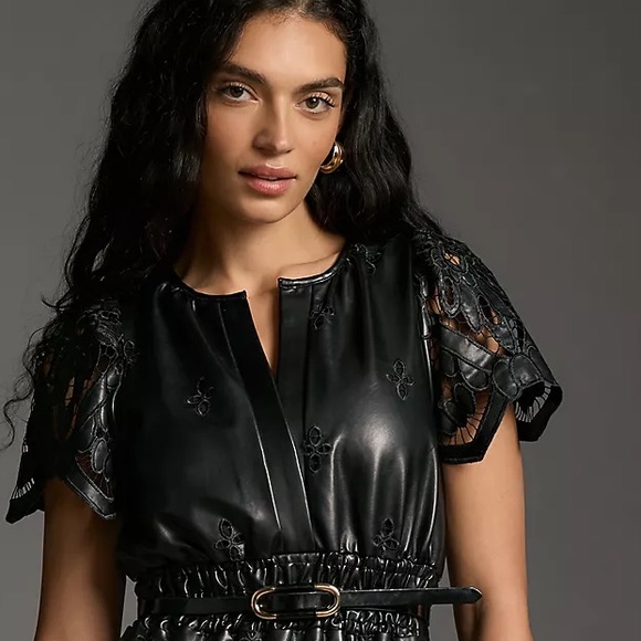 Anthropologie The Somerset Collection Maxi Dress: Faux Leather Embroidered - Picture 9 of 12